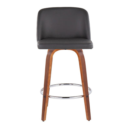 LumiSource Toriano 25.5in Counter Stool Set of 2 | Mid-Century Walnut Wood, Grey PU, Chrome | Kitchen Island & Bar | Model B26-TRNOPU-SWVR2WLGY2