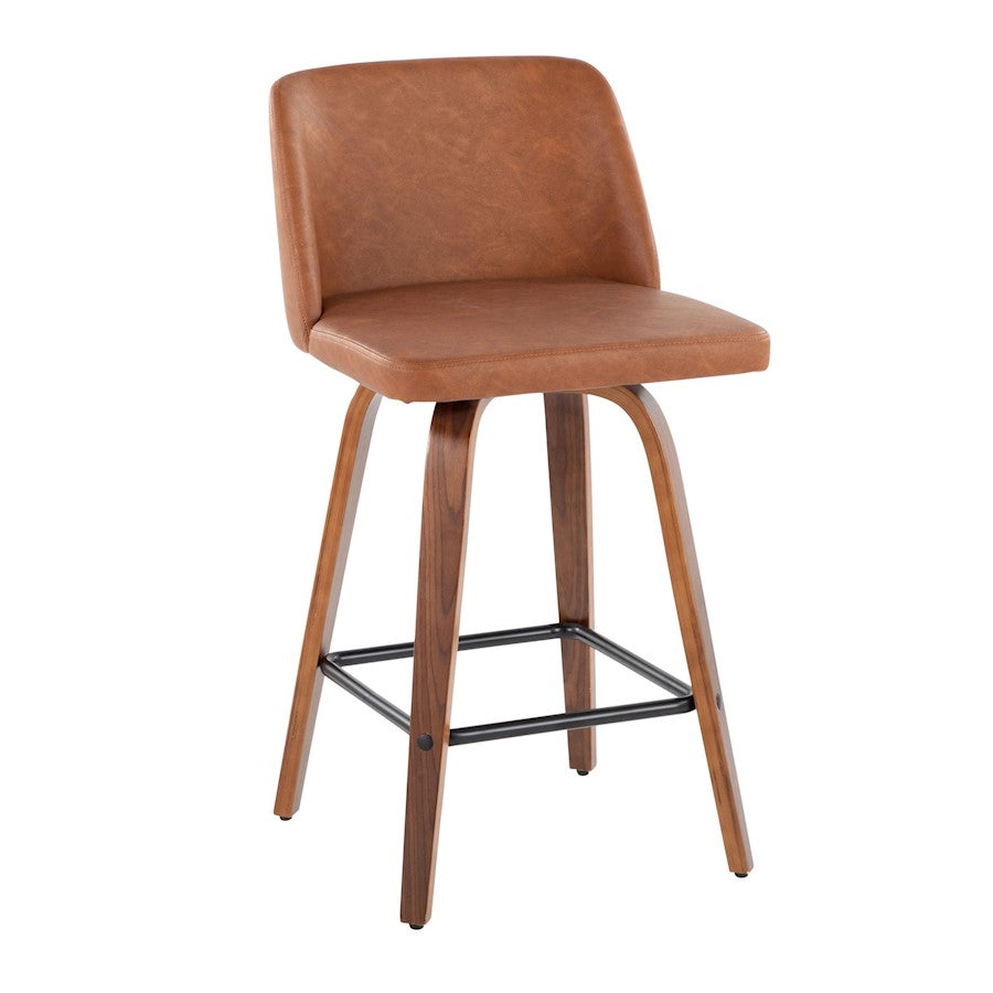 LumiSource Toriano 25.5in Counter Stool Set of 2 | Mid-Century Walnut Wood, Camel PU, Black Steel | Kitchen Island | Model B26-TRNOPU-SWVX2WLCAM2