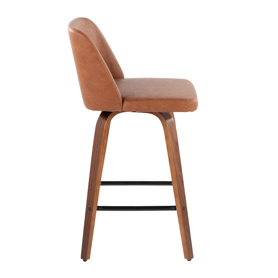 LumiSource Toriano 25.5in Counter Stool Set of 2 | Mid-Century Walnut Wood, Camel PU, Black Steel | Kitchen Island | Model B26-TRNOPU-SWVX2WLCAM2