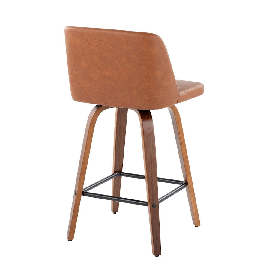 LumiSource Toriano 25.5in Counter Stool Set of 2 | Mid-Century Walnut Wood, Camel PU, Black Steel | Kitchen Island | Model B26-TRNOPU-SWVX2WLCAM2