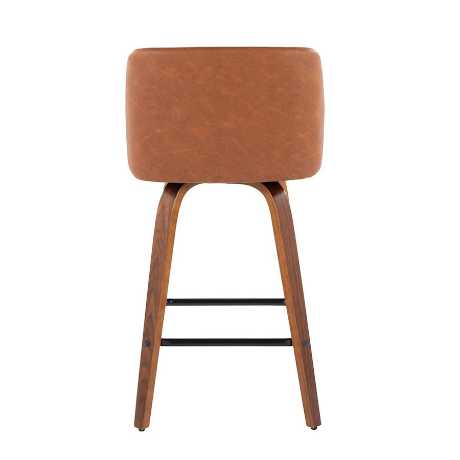 LumiSource Toriano 25.5in Counter Stool Set of 2 | Mid-Century Walnut Wood, Camel PU, Black Steel | Kitchen Island | Model B26-TRNOPU-SWVX2WLCAM2