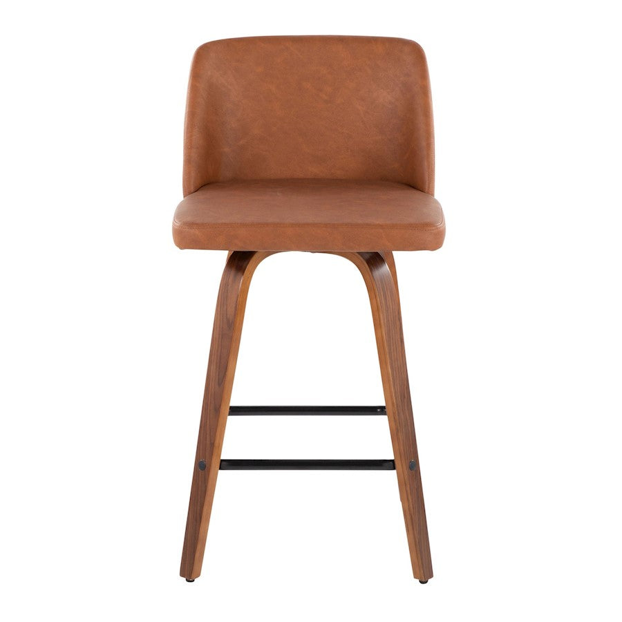 LumiSource Toriano 25.5in Counter Stool Set of 2 | Mid-Century Walnut Wood, Camel PU, Black Steel | Kitchen Island | Model B26-TRNOPU-SWVX2WLCAM2