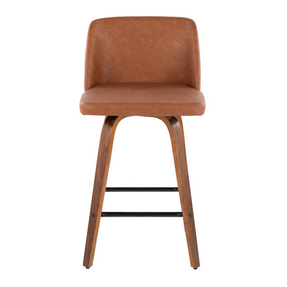LumiSource Toriano 25.5in Counter Stool Set of 2 | Mid-Century Walnut Wood, Camel PU, Black Steel | Kitchen Island | Model B26-TRNOPU-SWVX2WLCAM2