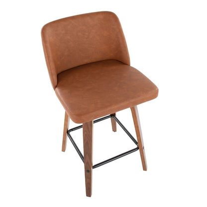 LumiSource Toriano 25.5in Counter Stool Set of 2 | Mid-Century Walnut Wood, Camel PU, Black Steel | Kitchen Island | Model B26-TRNOPU-SWVX2WLCAM2