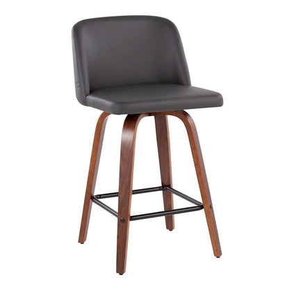 LumiSource Toriano 25.5in Counter Stool Set of 2 | Mid-Century Walnut Wood, Grey PU, Black Steel | Kitchen Island & Bar | Model B26-TRNOPU-SWVX2WLGY2