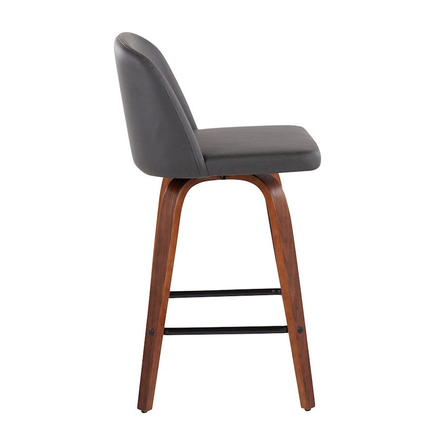 LumiSource Toriano 25.5in Counter Stool Set of 2 | Mid-Century Walnut Wood, Grey PU, Black Steel | Kitchen Island & Bar | Model B26-TRNOPU-SWVX2WLGY2