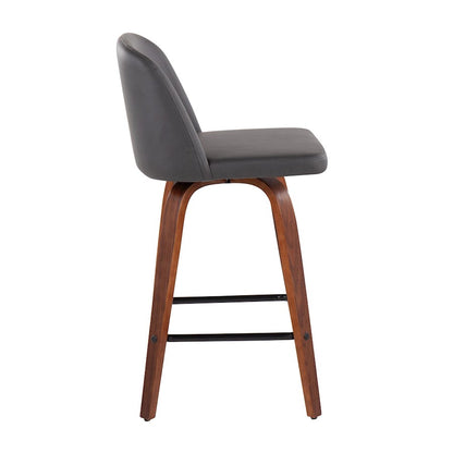 LumiSource Toriano 25.5in Counter Stool Set of 2 | Mid-Century Walnut Wood, Grey PU, Black Steel | Kitchen Island & Bar | Model B26-TRNOPU-SWVX2WLGY2