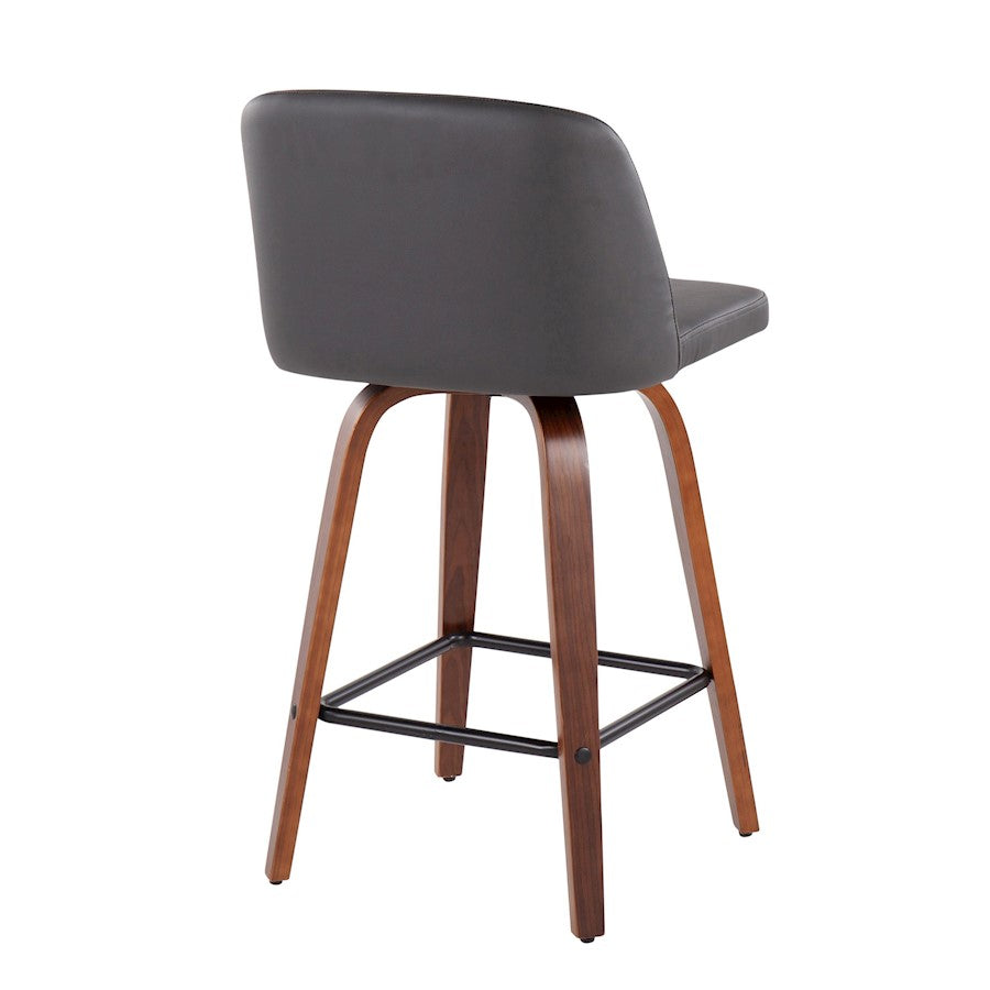 LumiSource Toriano 25.5in Counter Stool Set of 2 | Mid-Century Walnut Wood, Grey PU, Black Steel | Kitchen Island & Bar | Model B26-TRNOPU-SWVX2WLGY2