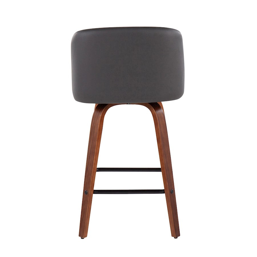 LumiSource Toriano 25.5in Counter Stool Set of 2 | Mid-Century Walnut Wood, Grey PU, Black Steel | Kitchen Island & Bar | Model B26-TRNOPU-SWVX2WLGY2