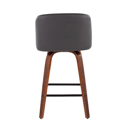 LumiSource Toriano 25.5in Counter Stool Set of 2 | Mid-Century Walnut Wood, Grey PU, Black Steel | Kitchen Island & Bar | Model B26-TRNOPU-SWVX2WLGY2