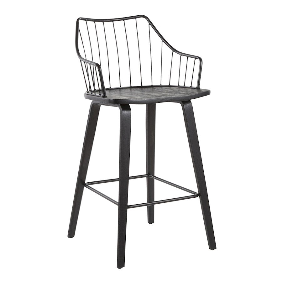 LumiSource Winston Counter Stool | Farmhouse Black Wood Seat and Black Metal Spindle Back | Kitchen Island & Breakfast Bar | Model B26-WINSTNBKBK