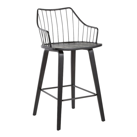 LumiSource Winston Counter Stool | Farmhouse Black Wood Seat and Black Metal Spindle Back | Kitchen Island & Breakfast Bar | Model B26-WINSTNBKBK