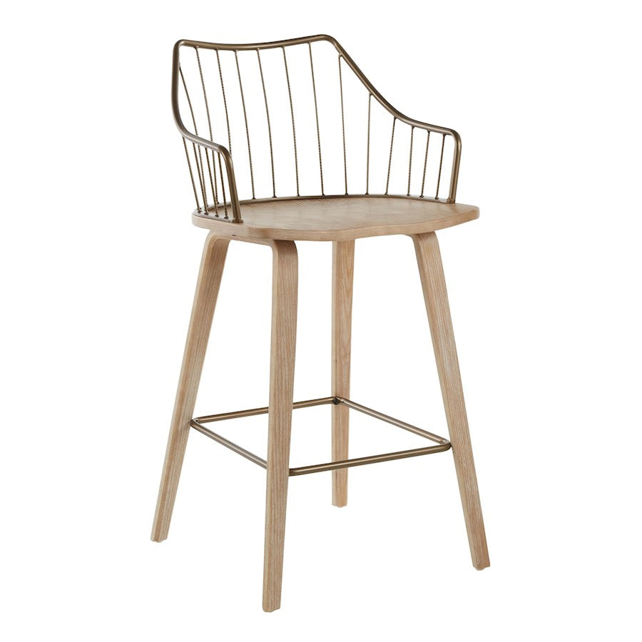 LumiSource Winston Counter Stool | Farmhouse White Washed Wood Seat and Antique Copper Metal Spindle Back | Kitchen Island | Model B26-WINSTNWWANCU