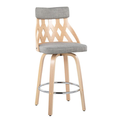 LumiSource York Counter Stool | Mid-Century Natural Wood & Light Grey Fabric | Kitchen Island & Dining Counter Seating | 26in | Model B26-YORKNALGY