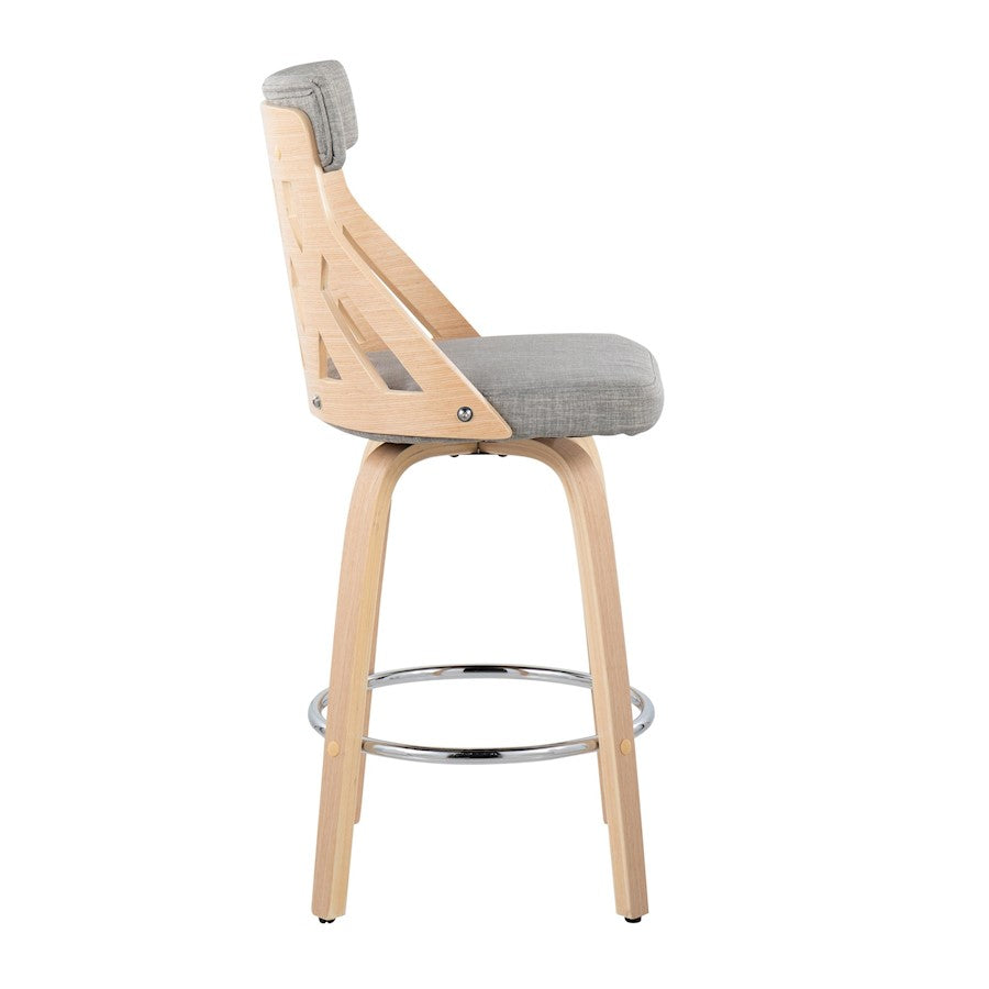 LumiSource York Counter Stool | Mid-Century Natural Wood & Light Grey Fabric | Kitchen Island & Dining Counter Seating | 26in | Model B26-YORKNALGY