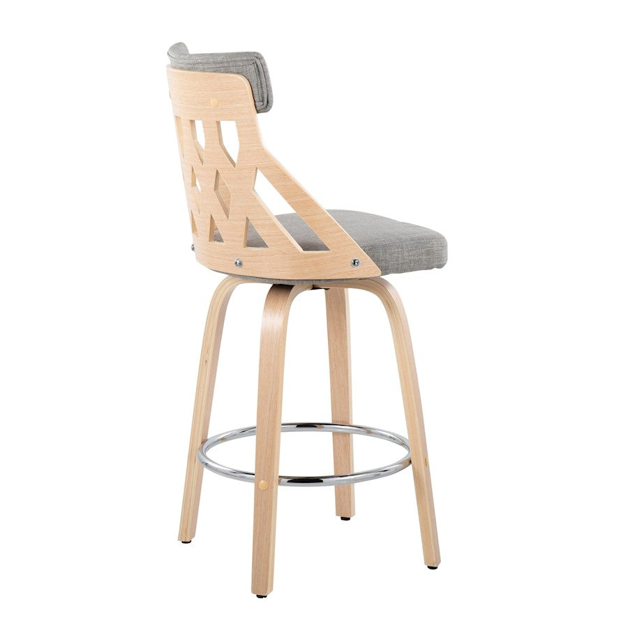 LumiSource York Counter Stool | Mid-Century Natural Wood & Light Grey Fabric | Kitchen Island & Dining Counter Seating | 26in | Model B26-YORKNALGY
