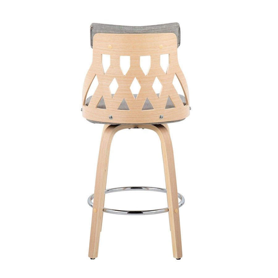 LumiSource York Counter Stool | Mid-Century Natural Wood & Light Grey Fabric | Kitchen Island & Dining Counter Seating | 26in | Model B26-YORKNALGY