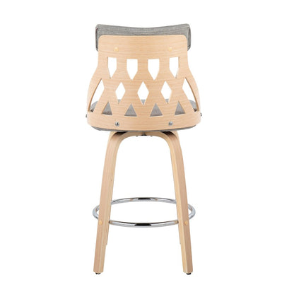 LumiSource York Counter Stool | Mid-Century Natural Wood & Light Grey Fabric | Kitchen Island & Dining Counter Seating | 26in | Model B26-YORKNALGY