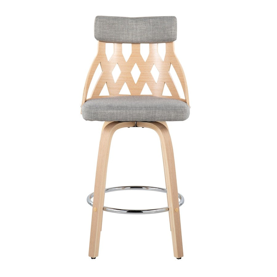 LumiSource York Counter Stool | Mid-Century Natural Wood & Light Grey Fabric | Kitchen Island & Dining Counter Seating | 26in | Model B26-YORKNALGY