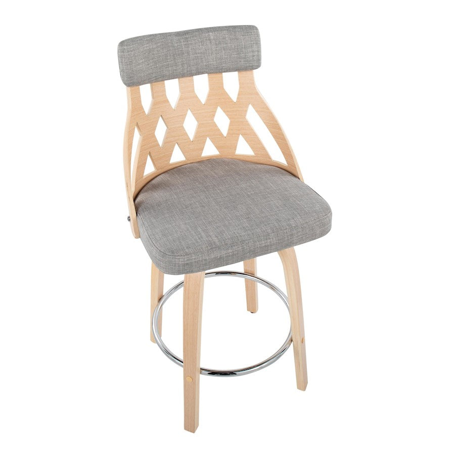 LumiSource York Counter Stool | Mid-Century Natural Wood & Light Grey Fabric | Kitchen Island & Dining Counter Seating | 26in | Model B26-YORKNALGY