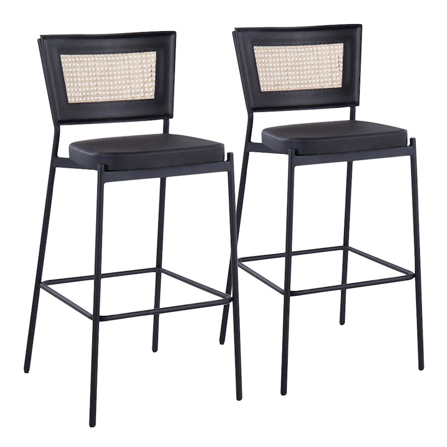 LumiSource Tania Rattan Bar Stool (Set of 2) | Contemporary Black Metal & Rattan Accent | Home Bar & Kitchen Counter | Model B29-RTNTANIABKBK2