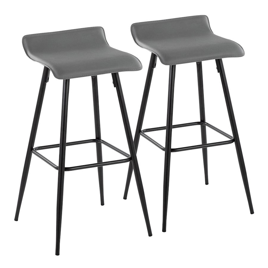 LumiSource Ale Bar Stool (Set of 2) | Contemporary Black Steel & Grey PU | Kitchen Bar & Dining Counter Seating | 29.5in Seat | Model B30-ALEBKDGY2