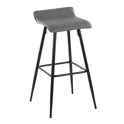 LumiSource Ale Bar Stool (Set of 2) | Contemporary Black Steel & Grey PU | Kitchen Bar & Dining Counter Seating | 29.5in Seat | Model B30-ALEBKDGY2