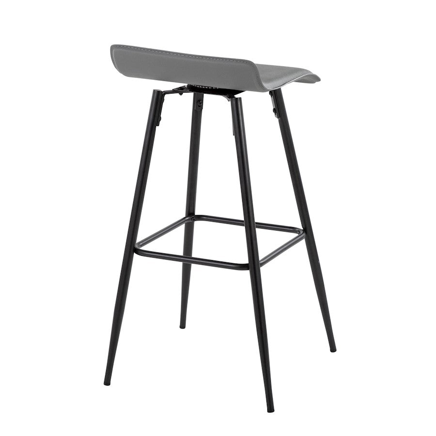LumiSource Ale Bar Stool (Set of 2) | Contemporary Black Steel & Grey PU | Kitchen Bar & Dining Counter Seating | 29.5in Seat | Model B30-ALEBKDGY2