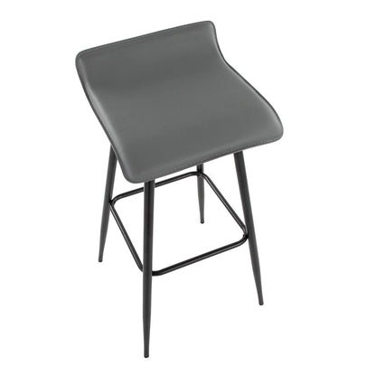 LumiSource Ale Bar Stool (Set of 2) | Contemporary Black Steel & Grey PU | Kitchen Bar & Dining Counter Seating | 29.5in Seat | Model B30-ALEBKDGY2