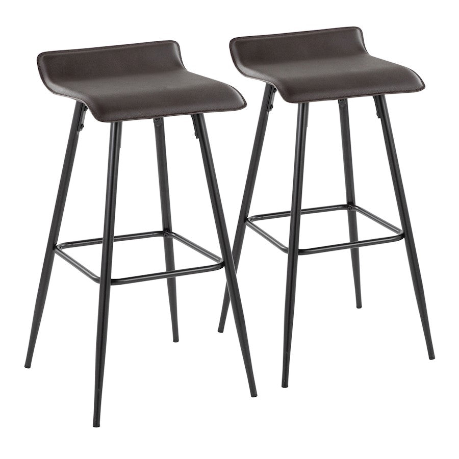 LumiSource Ale Bar Stool (Set of 2) | Contemporary Black Steel & Espresso PU | Kitchen Bar & Dining Counter Seating | 29.5in Seat | Model B30-ALEBKE2