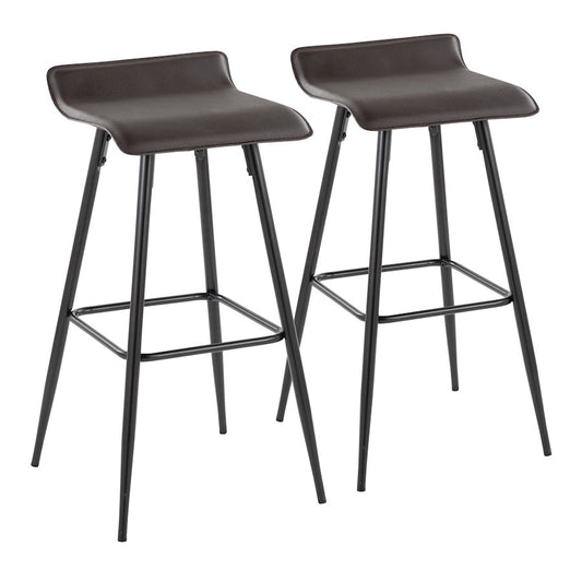 LumiSource Ale Bar Stool (Set of 2) | Contemporary Black Steel & Espresso PU | Kitchen Bar & Dining Counter Seating | 29.5in Seat | Model B30-ALEBKE2