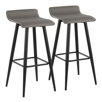 LumiSource Ale 15in Bar Stool Set of 2 | Contemporary Black Steel and Grey PVC | Kitchen Island & Home Bar Seating | Model B30-ALEBKGY2