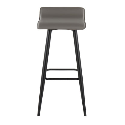LumiSource Ale 15in Bar Stool Set of 2 | Contemporary Black Steel and Grey PVC | Kitchen Island & Home Bar Seating | Model B30-ALEBKGY2