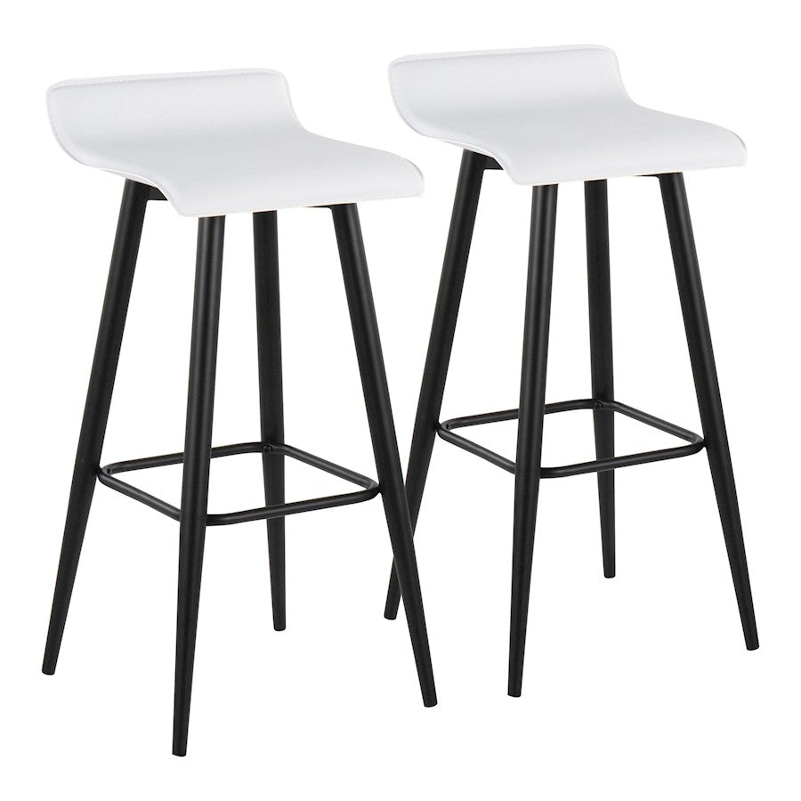 LumiSource Ale 15in Bar Stool Set of 2 | Contemporary Black Steel and White PVC | Kitchen Island & Home Bar Seating | Model B30-ALEBKW2