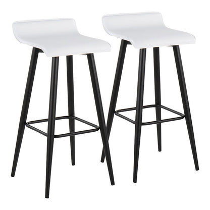 LumiSource Ale 15in Bar Stool Set of 2 | Contemporary Black Steel and White PVC | Kitchen Island & Home Bar Seating | Model B30-ALEBKW2