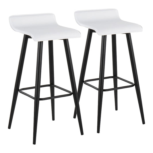 LumiSource Ale 15in Bar Stool Set of 2 | Contemporary Black Steel and White PVC | Kitchen Island & Home Bar Seating | Model B30-ALEBKW2