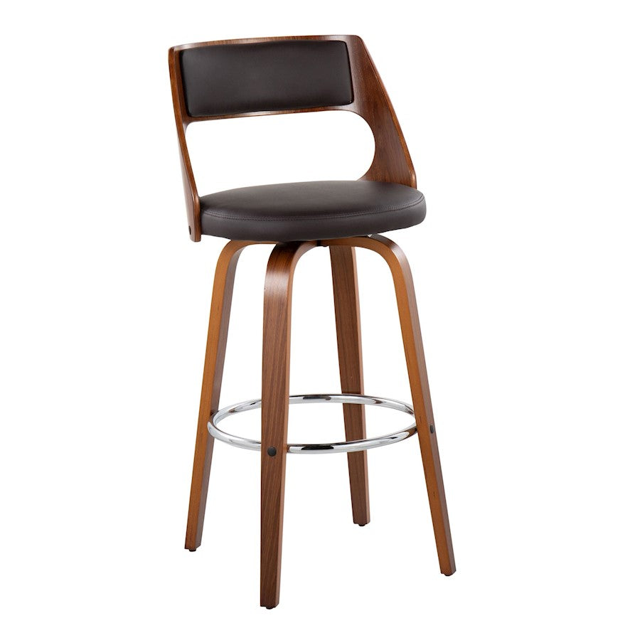LumiSource Cecina 20in Swivel Barstool Set of 2 | Mid-Century Walnut Wood and Brown PU with Chrome | Kitchen Island | Model B30-CECINA2-SWVRWLBN2