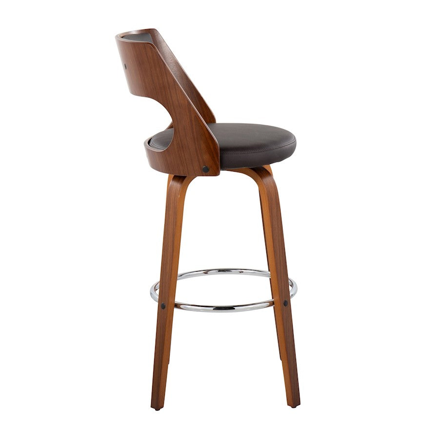 LumiSource Cecina 20in Swivel Barstool Set of 2 | Mid-Century Walnut Wood and Brown PU with Chrome | Kitchen Island | Model B30-CECINA2-SWVRWLBN2