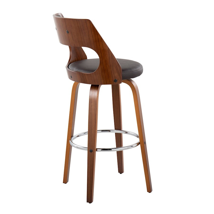 LumiSource Cecina 20in Swivel Barstool Set of 2 | Mid-Century Walnut Wood and Brown PU with Chrome | Kitchen Island | Model B30-CECINA2-SWVRWLBN2