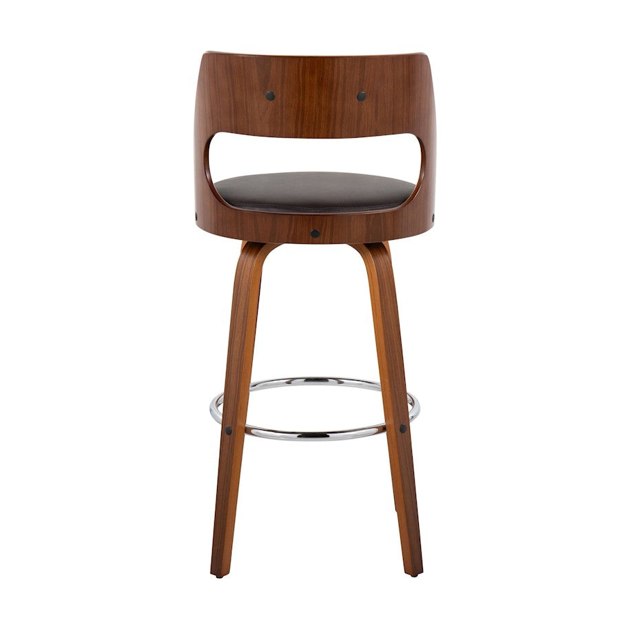 LumiSource Cecina 20in Swivel Barstool Set of 2 | Mid-Century Walnut Wood and Brown PU with Chrome | Kitchen Island | Model B30-CECINA2-SWVRWLBN2