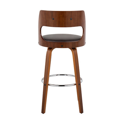 LumiSource Cecina 20in Swivel Barstool Set of 2 | Mid-Century Walnut Wood and Brown PU with Chrome | Kitchen Island | Model B30-CECINA2-SWVRWLBN2