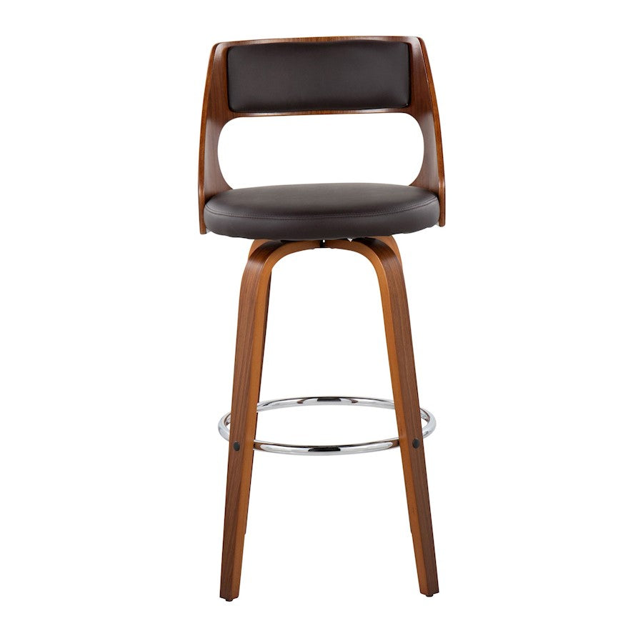 LumiSource Cecina 20in Swivel Barstool Set of 2 | Mid-Century Walnut Wood and Brown PU with Chrome | Kitchen Island | Model B30-CECINA2-SWVRWLBN2