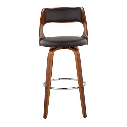 LumiSource Cecina 20in Swivel Barstool Set of 2 | Mid-Century Walnut Wood and Brown PU with Chrome | Kitchen Island | Model B30-CECINA2-SWVRWLBN2