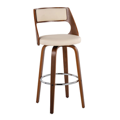 LumiSource Cecina 20in Swivel Barstool Set of 2 | Mid-Century Walnut Wood and Cream PU with Chrome | Kitchen Island | Model B30-CECINA2-SWVRWLCR2