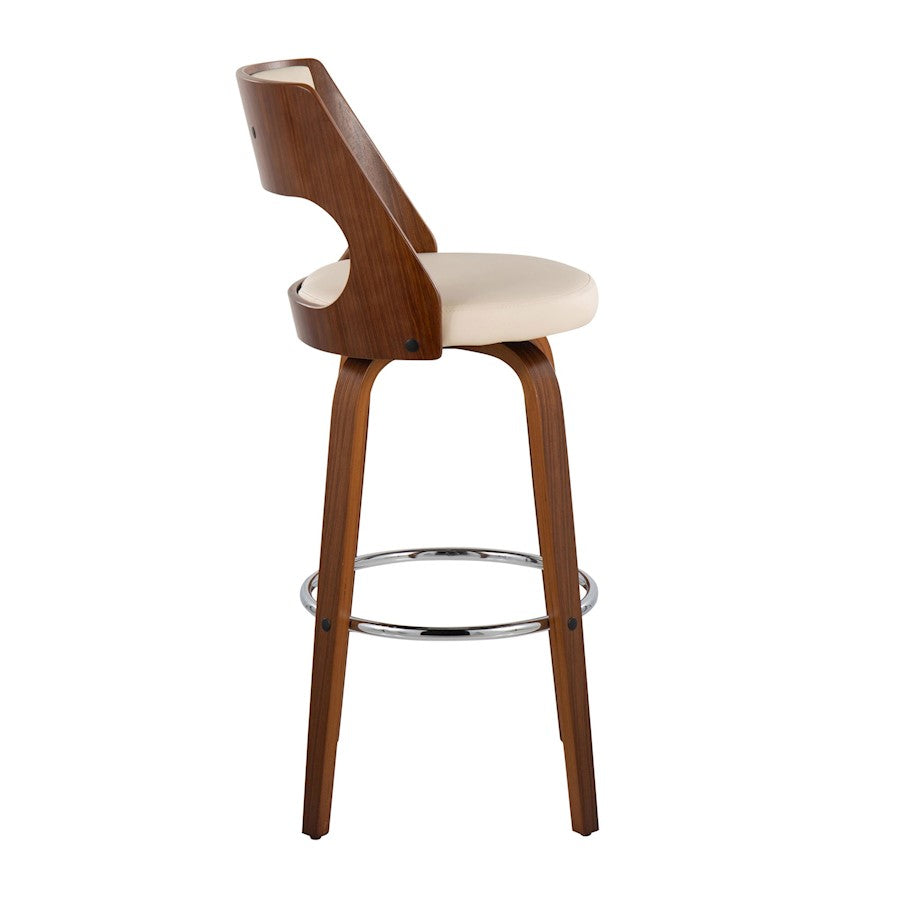 LumiSource Cecina 20in Swivel Barstool Set of 2 | Mid-Century Walnut Wood and Cream PU with Chrome | Kitchen Island | Model B30-CECINA2-SWVRWLCR2