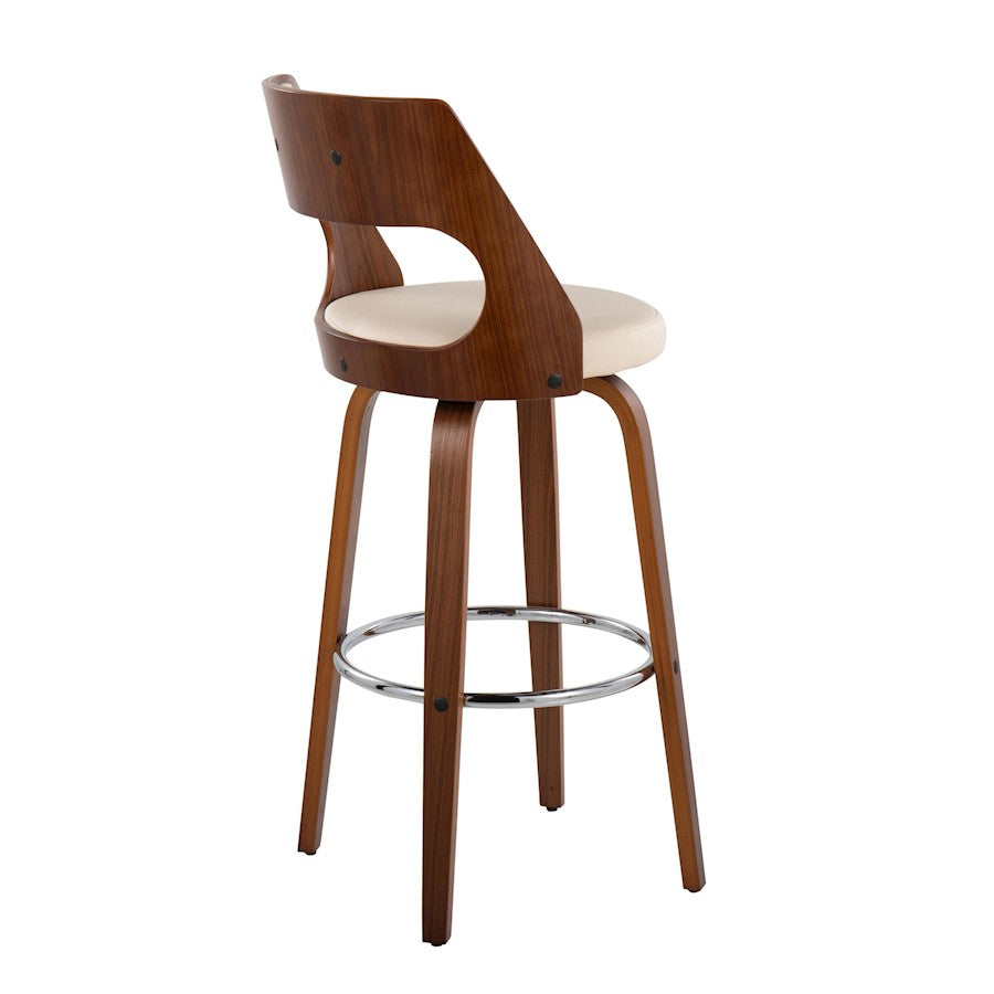 LumiSource Cecina 20in Swivel Barstool Set of 2 | Mid-Century Walnut Wood and Cream PU with Chrome | Kitchen Island | Model B30-CECINA2-SWVRWLCR2