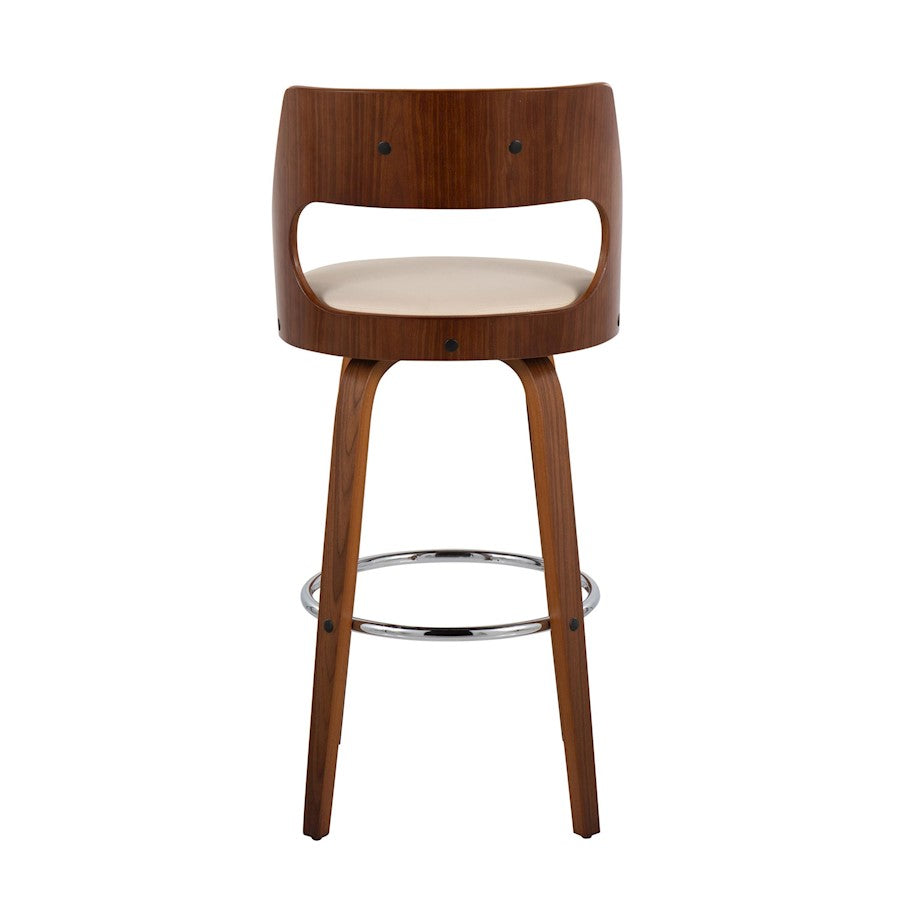 LumiSource Cecina 20in Swivel Barstool Set of 2 | Mid-Century Walnut Wood and Cream PU with Chrome | Kitchen Island | Model B30-CECINA2-SWVRWLCR2