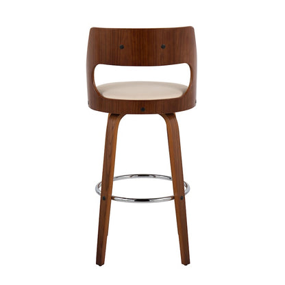 LumiSource Cecina 20in Swivel Barstool Set of 2 | Mid-Century Walnut Wood and Cream PU with Chrome | Kitchen Island | Model B30-CECINA2-SWVRWLCR2