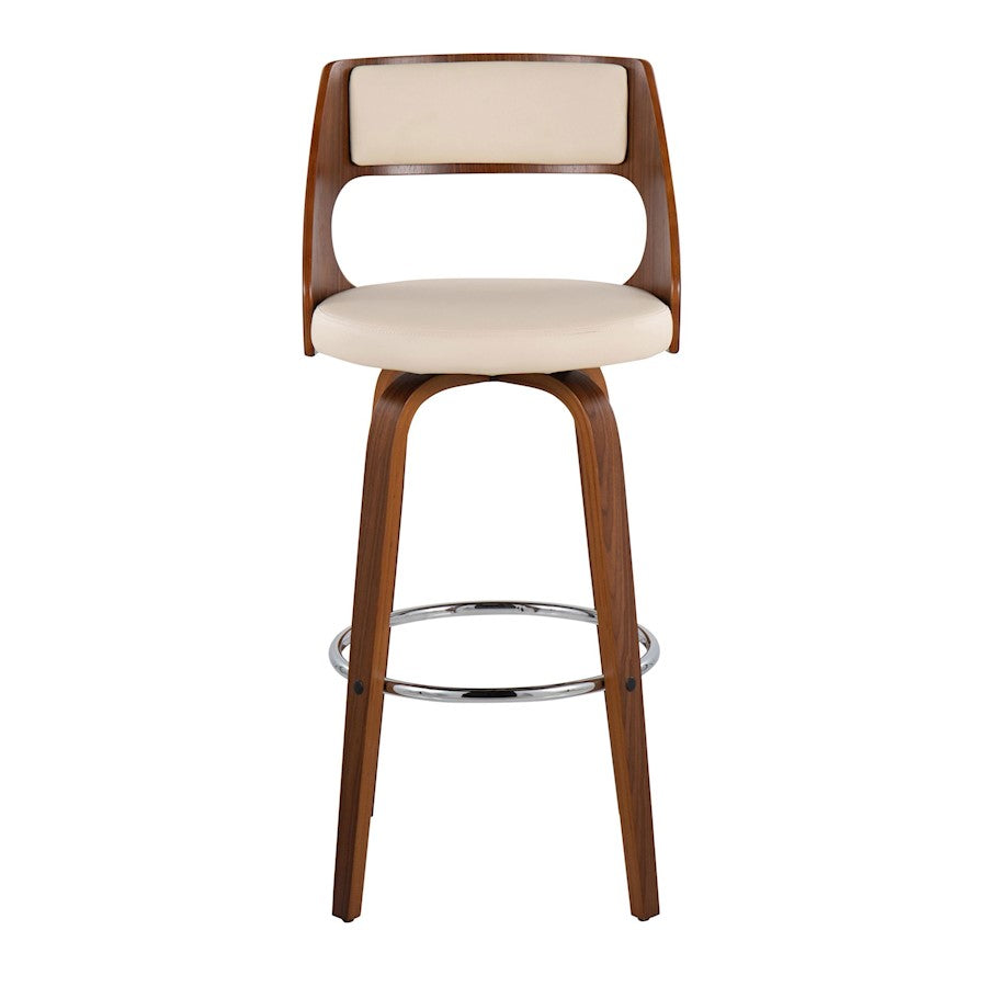 LumiSource Cecina 20in Swivel Barstool Set of 2 | Mid-Century Walnut Wood and Cream PU with Chrome | Kitchen Island | Model B30-CECINA2-SWVRWLCR2