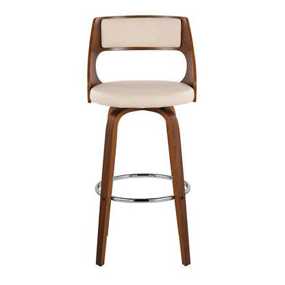 LumiSource Cecina 20in Swivel Barstool Set of 2 | Mid-Century Walnut Wood and Cream PU with Chrome | Kitchen Island | Model B30-CECINA2-SWVRWLCR2